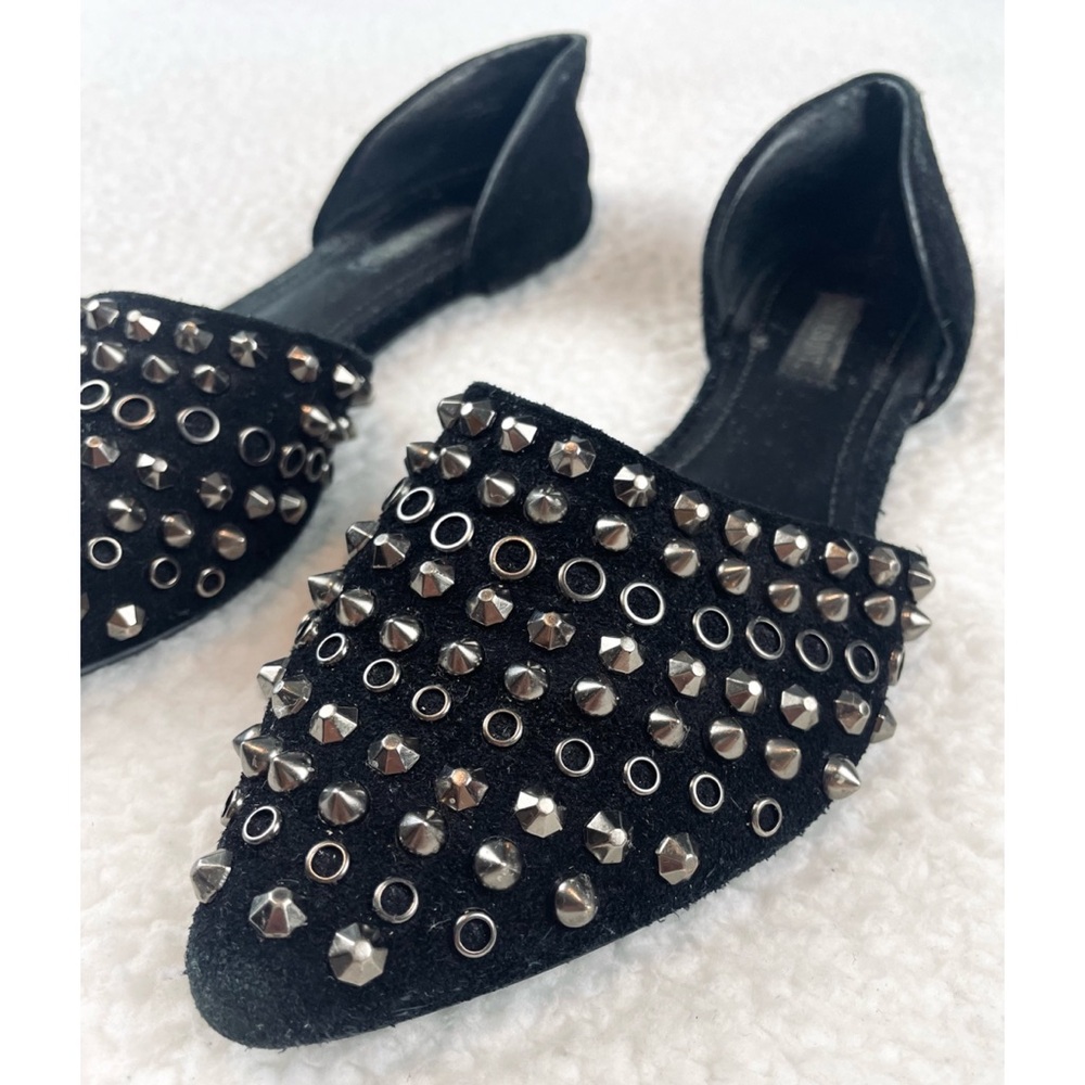 SHOEMINT • Cameron Black Suede Studded Pointed-Toe Flats, 7 - Picture 11 of 16